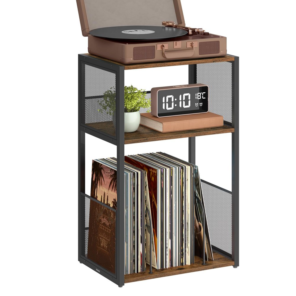 VASAGLE Record Player Stand, 3-Tier Side Table, Vinyl Record Storage up to 100 Albums, End Table for Living Room, Bedroom, Rustic Brown ULET275K01