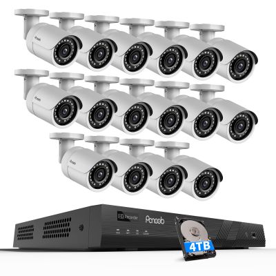 PANOOB 16 Channel Security Camera System 4K PoE, 4K 16CH NVR 4TB HDD, 16x 8MP Wired Outdoor Surveillance IP PoE Cameras, AI Human Vehicle Detection, Remote Playback Built-in Mic, PB37F1616-8M