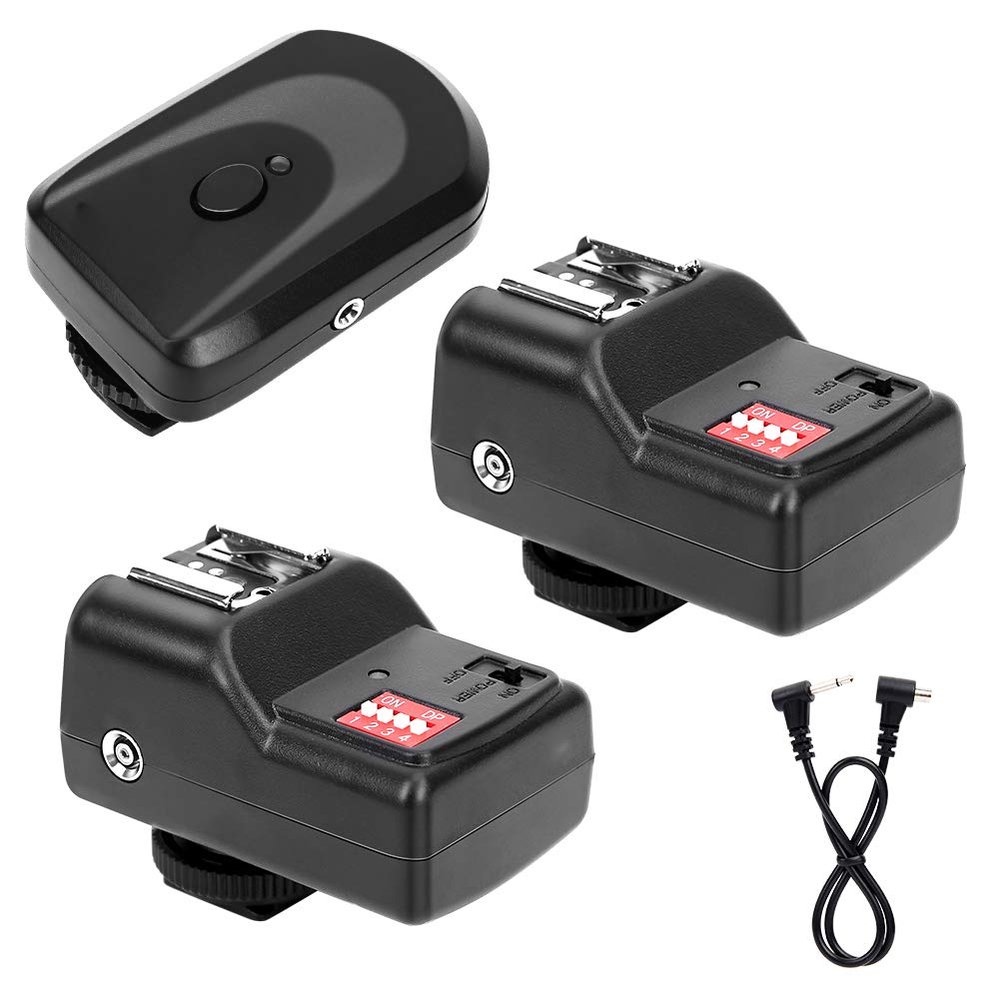433MHZ Flash Set, 1 Transmitter 2 Receivers, 1 Sync Wire Cable, 30m Distance, 16 Channels, Universal Hot Shoe, for Cameras