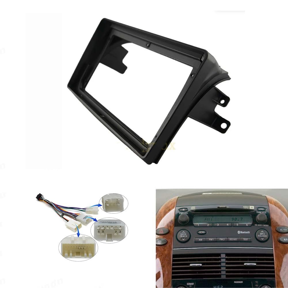 9'' Inch Car Radio Stereo Dash Frame Fascia Bezel Panel Compatible for Toyota Sienna 2004~2010 w/Power Harness Cable Install Trim
