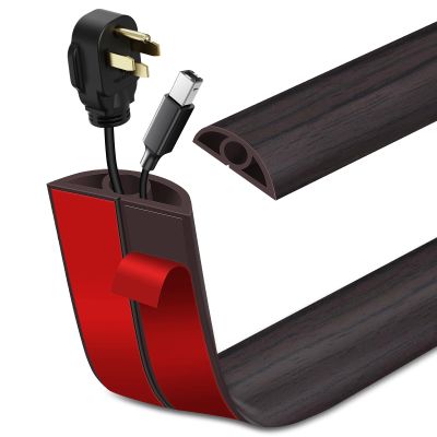 Floor Cord Cover Self Adhesive Cord Hider Floor Extension Cord Covers for Floor Power Cord Protector Cable Management Prevent Cable Trips Cable Cavity 0.32" W x 0.32" H (Dark Walnut, 20Ft)
