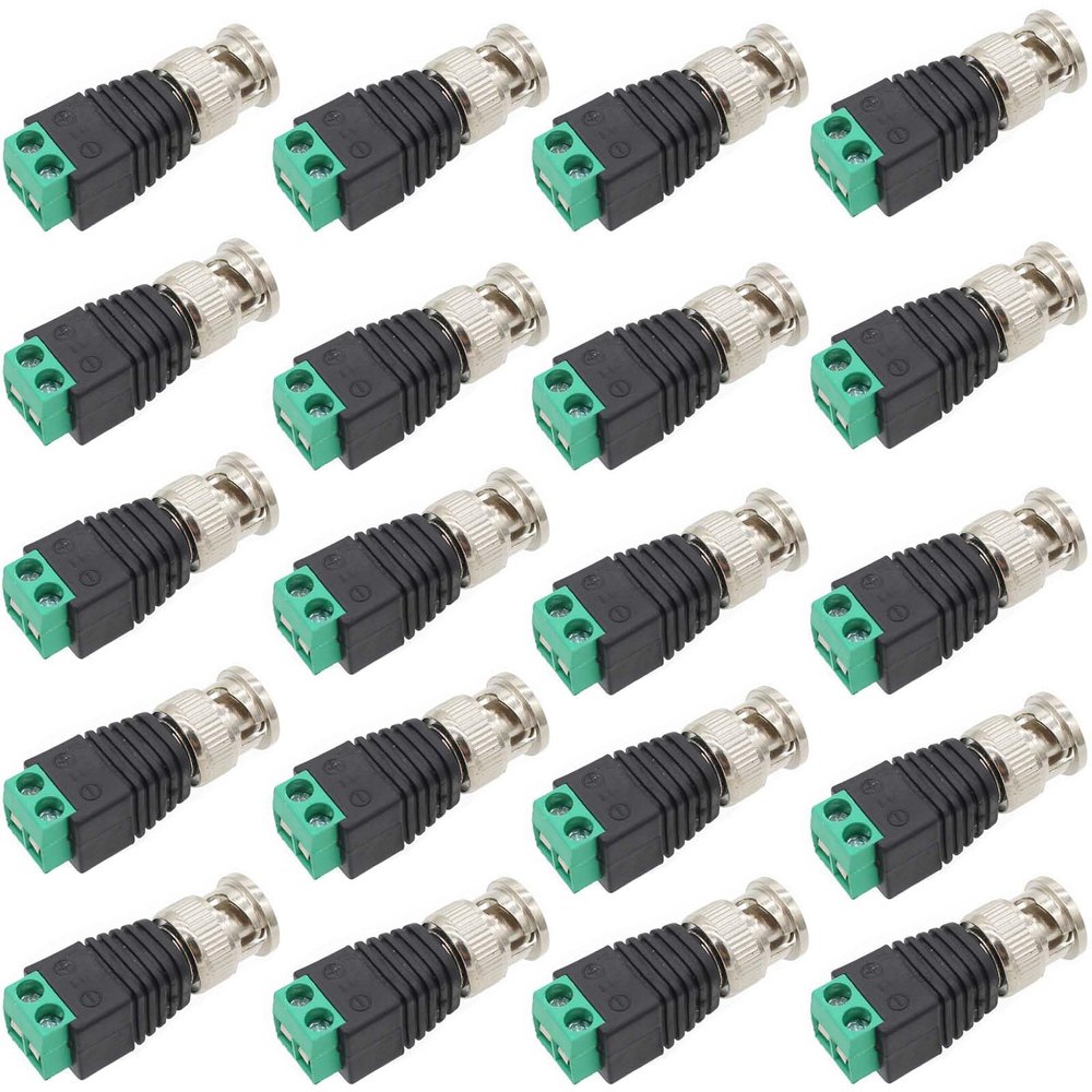 AIMHDUTY BNC Male Balun Adapter 20-Pack, BNC Male Connector to Screw Terminal Solderless for Coax Cat 5 Cat 6 Suvelliance Vedio Camera