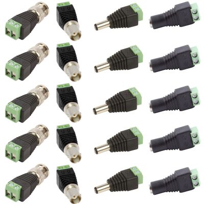 AIMHDUTY 12V DC Power Jack Plug Adapter Male Female Connector 10PCS, BNC Male Female Balun Connector 10PCS for CCTV Security Surveillance Video Camera and Led Strip