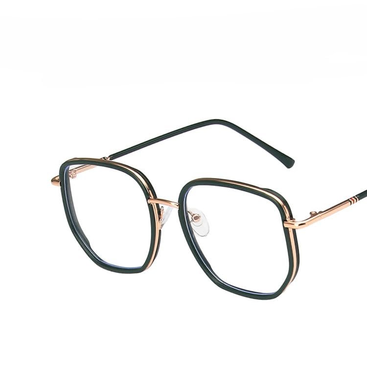heyheyshine Retro Polygon Square Blue Light Blocking Glasses for Women Men Non-prescription Eyeglasses Frame Fashion Glasses (Green,Anti-blue light)