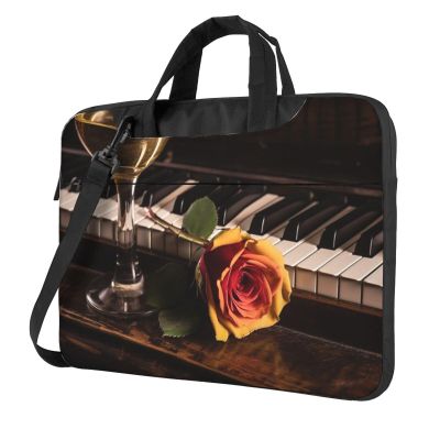 14 inch Laptop Tote Bag Men Women Vintage Rose and Wine on The Piano Shoulder Laptop Sleeve Briefcase Messenger Computer Bag