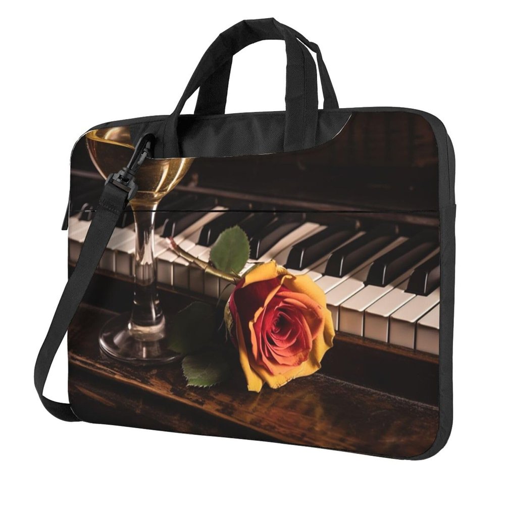 14 inch Laptop Tote Bag Men Women Vintage Rose and Wine on The Piano Shoulder Laptop Sleeve Briefcase Messenger Computer Bag