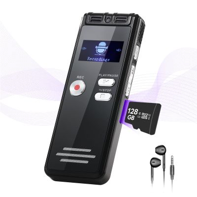 128GB Digital Voice Activated Recorder - 3072Kpbs HD Dual MIC Tape Audio Recording Device with Playback Noise Reduction for Interviews/Meeting, Store 2048 Hours of Documents Voice Activated Recorder