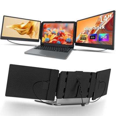 Sharanix 14" FHD 1080P IPS Dual Screen Laptop Monitor Extender, Portable for Laptops 13-17.3" Compatible with Win/Mac/Android/Switch