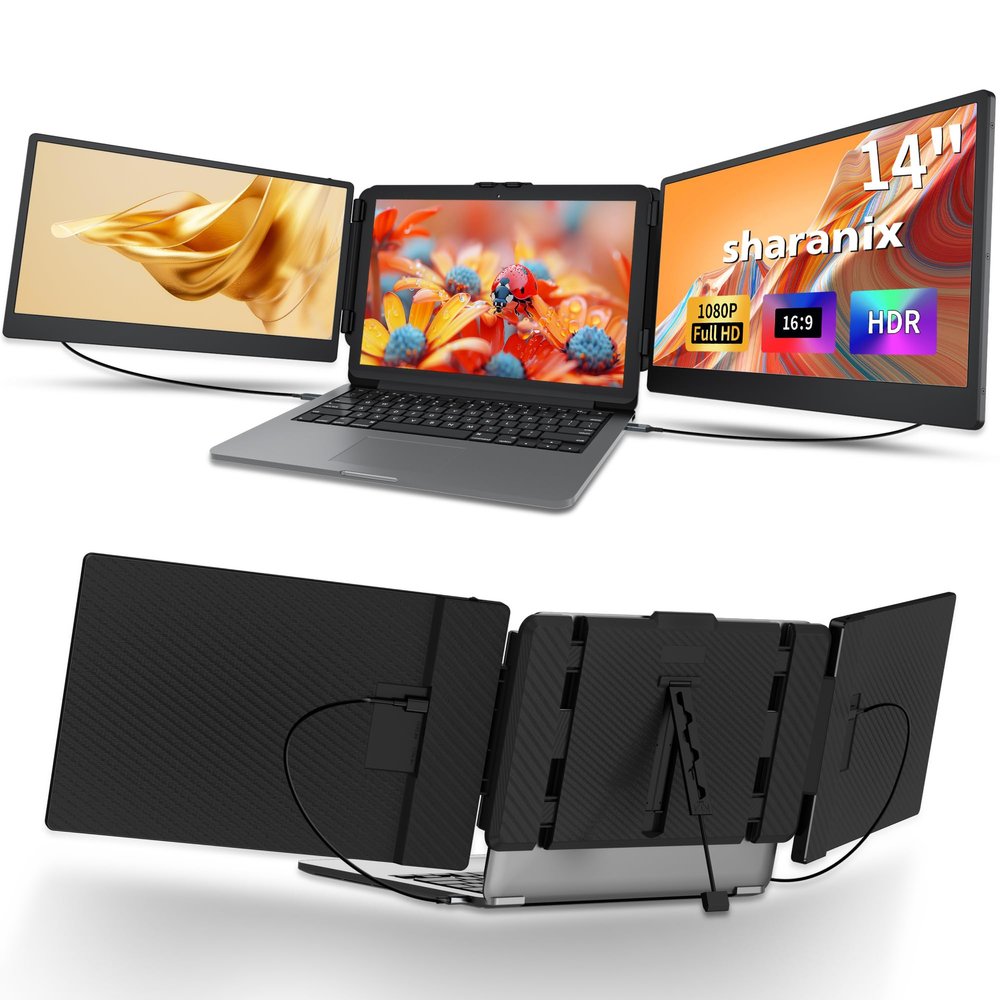 Sharanix 14" FHD 1080P IPS Dual Screen Laptop Monitor Extender, Portable for Laptops 13-17.3" Compatible with Win/Mac/Android/Switch