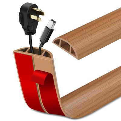 Floor Cord Cover Self Adhesive Cord Hider Floor Extension Cord Covers for Floor Power Cord Protector Cable Management Prevent Cable Trips Cable Cavity 0.51" W x 0.31" H (Light Brown Wood, 10Ft)