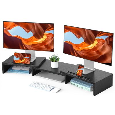 HUANUO Dual Monitor Stand Riser, Adjustable Monitor Stand for Desk with 2 Slot, Desktop Organizer Stand for 2 Monitors, Multi-Purpose Desk Shelf Monitor Stand Riser for Computer, Laptop, PC, Black