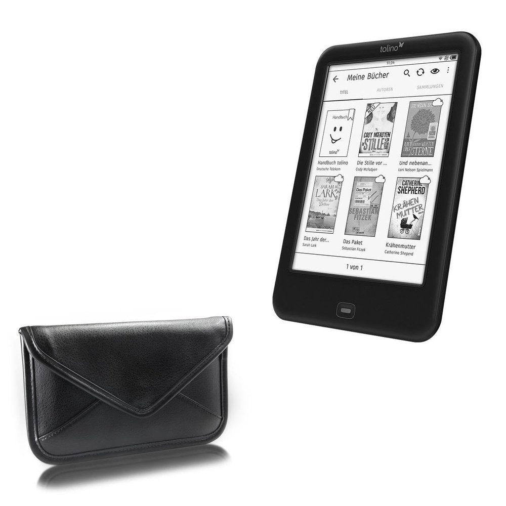 BoxWave Case Compatible with Tolino Shine2 300ppi e-Book - Elite Leather Messenger Pouch, Synthetic Leather Cover Case Envelope Design - Jet Black