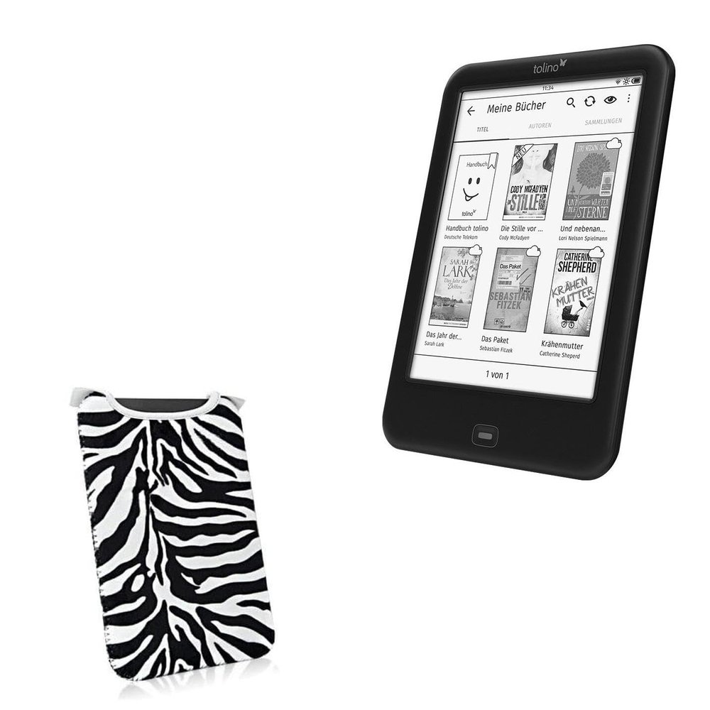BoxWave Case Compatible with Tolino Shine2 300ppi e-Book - Zebra Plush SlipSuit, Animal Print Padded Soft Sleeve