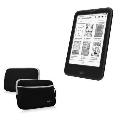 BoxWave Case Compatible with Tolino Shine2 300ppi e-Book - SoftSuit with Pocket, Soft Pouch Neoprene Cover Sleeve Zipper Pocket - Jet Black
