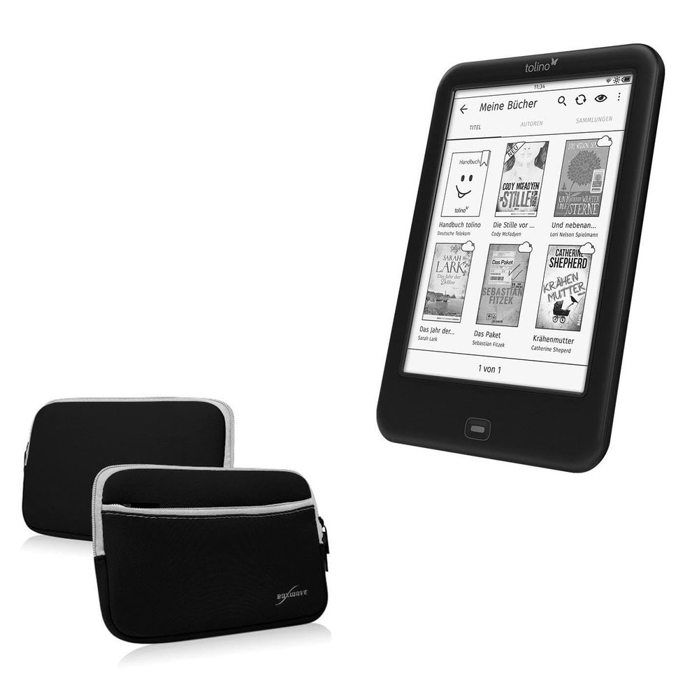 BoxWave Case Compatible with Tolino Shine2 300ppi e-Book - SoftSuit with Pocket, Soft Pouch Neoprene Cover Sleeve Zipper Pocket - Jet Black