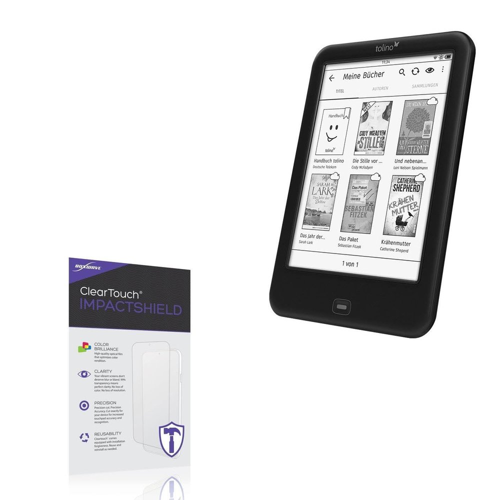 BoxWave Screen Protector Compatible with Tolino Shine2 300ppi e-Book - ClearTouch ImpactShield (2-Pack), Impenetrable Screen Protector Flexible Film
