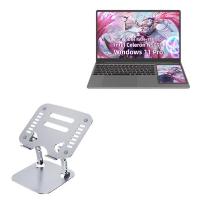 BoxWave Stand and Mount Compatible with RATEYUSO Windows 11 Pro + Touchscreen Laptop (15.6 in) - Executive VersaView Laptop Stand, Ergonomic Adjustable Viewing Angle Metallic Riser - Metallic Silver