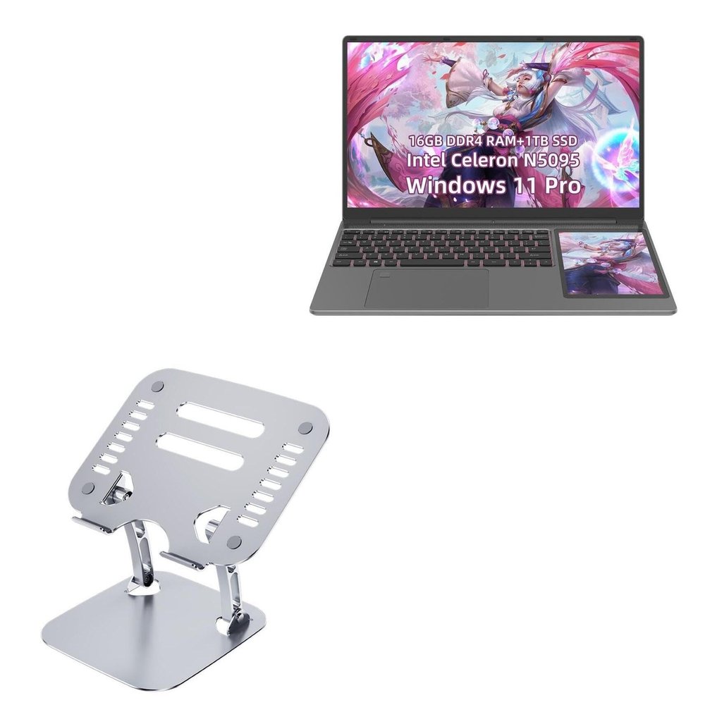 BoxWave Stand and Mount Compatible with RATEYUSO Windows 11 Pro + Touchscreen Laptop (15.6 in) - Executive VersaView Laptop Stand, Ergonomic Adjustable Viewing Angle Metallic Riser - Metallic Silver