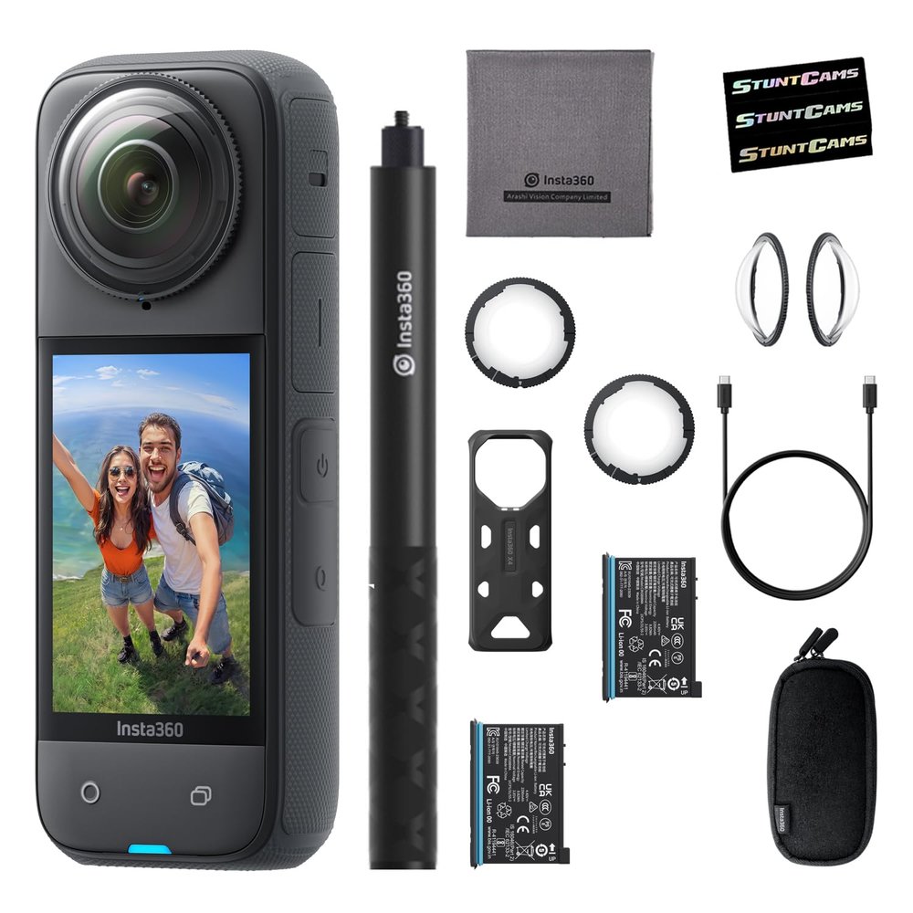 Insta360 X4 - Waterproof 8K 360 Action Camera, 4K Wide-Angle Video, Extra Battery, Extendable Selfie Stick, Premium Glass Lens Guards AI Editing, Sports, Travel, Outdoor