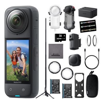 Insta360 X4 - Waterproof 8K 360 Action Camera, 4K Wide-Angle Video, Extra Battery, Tripod Selfie Stick, Dive Case, Utility Frame, Premium Lens Guards, Charge Hub, Mic Creator Kit