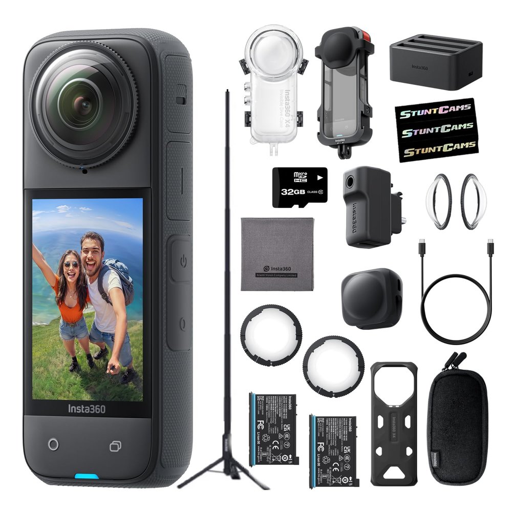 Insta360 X4 - Waterproof 8K 360 Action Camera, 4K Wide-Angle Video, Extra Battery, Tripod Selfie Stick, Dive Case, Utility Frame, Premium Lens Guards, Charge Hub, Mic Creator Kit