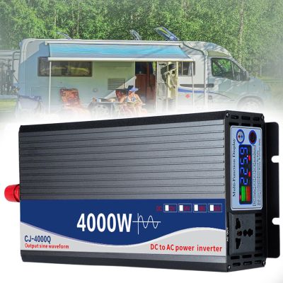 4000 W Pure Sine Wave Power Inverter DC 12V/24V/48V to AC 110V/220V Inverters with Display,2 Cables,for Truck, Hurricane, Home,DC12VtoAC220V