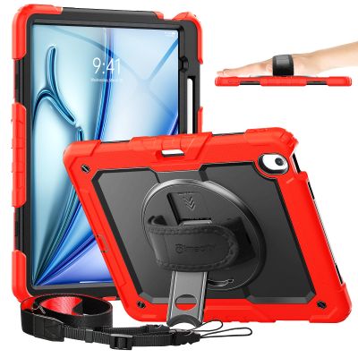 timecity for iPad Air 13 Inch Case M4 2026/ M3 2025/ M2 2024, 360 Rotating Stand, Pencil Holder & Wireless Charging, Shockproof with Screen Protector & Shoulder Strap - for Designers, Red