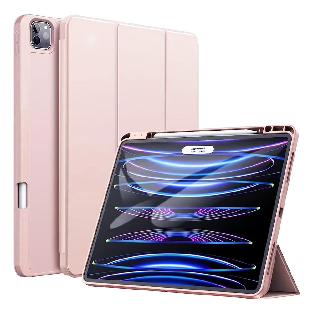 CASZONE Case for iPad Pro 13 inch 2024 M4(7th Generation) with Pencil Holder & Support Pencil Charging,Slim TPU Trifold Stand Smart Magnetic Tablet Cover with Auto Sleep/Wake,Pink