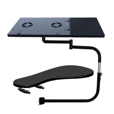 AVXANKTG Multifunctional Full-Motion Chair clamp Laptop Table Stand with Fan + Square Mouse pad + Chair arm clamp Mouse pad(Color:Black)