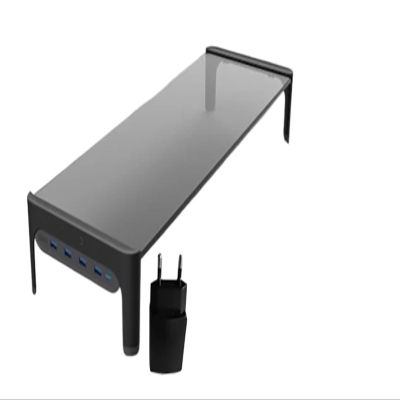 CUFTOBJM Desktop Monitor Laptop Stand Space bar Anti-Slip Desk Riser(Color:EU Plug-USB3.0-Black)