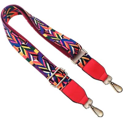 GROGG Rainbow Purse Strap 2" Wide Purse Strap Adjustable Replacement Colorful Crossbody Handbag Strap (with red leather)