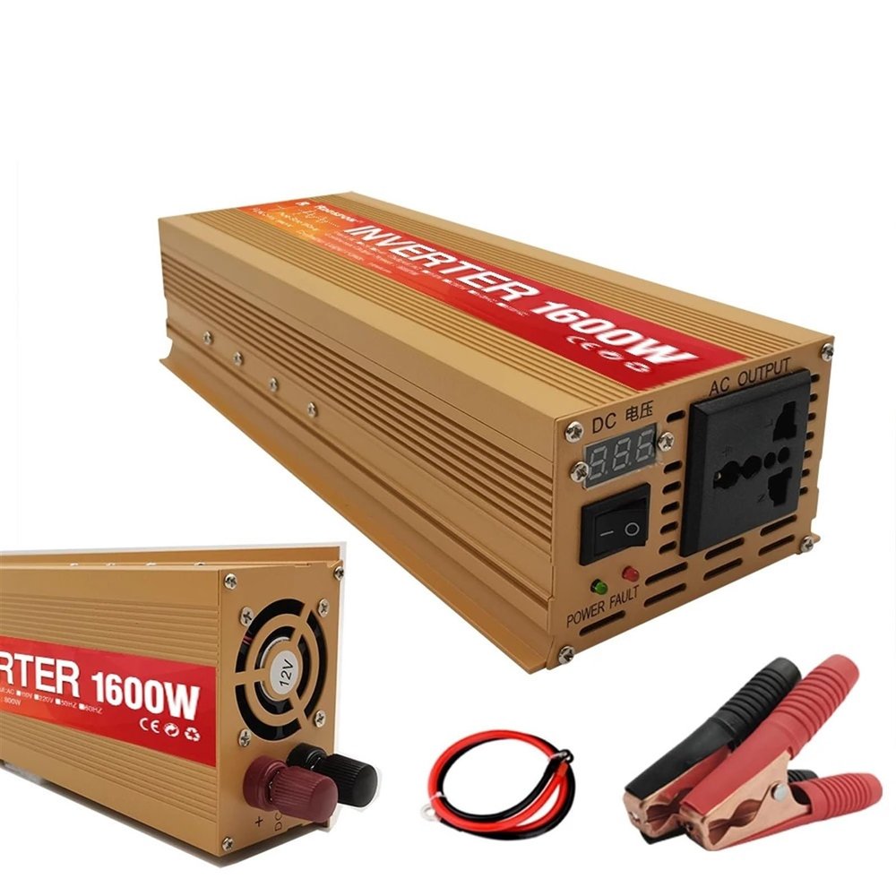 JZRYQJGJ Pure Sine Wave Inverter 12v 220v 4000W 3000W 2000W 1600W Car Power Inverter Pure Sinus DC to AC Solar Converter for Home(Color:12v 1600w 220v B)