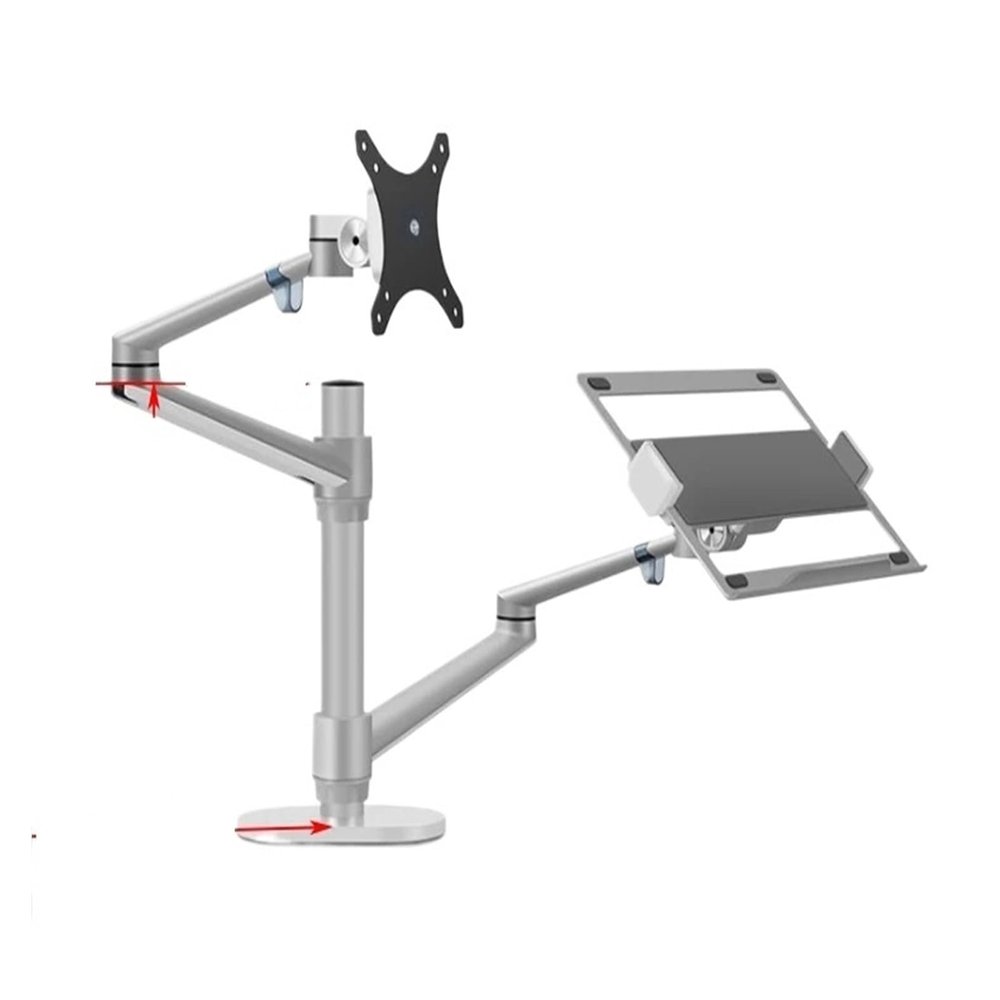 AVXANKTG OL-3L Aluminum Height Adjustable Desktop Double Arm 17-32 Inch Monitor Stand + 12-17 Inch Laptop Stand Full Motion Mounting Arm(Color:OL-3L-S)