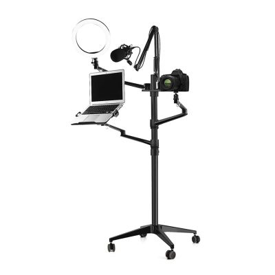 AVXANKTG Floor Standing Field Stand Set 5-in-1 with 10-Inch LED Ring Light Microphone Mount Laptop Stand Cell Phone Stand