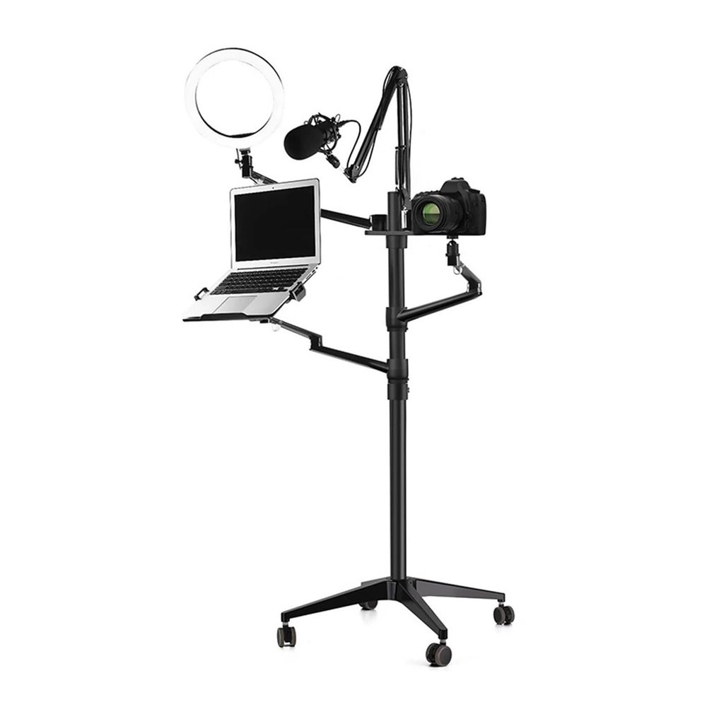 AVXANKTG Floor Standing Field Stand Set 5-in-1 with 10-Inch LED Ring Light Microphone Mount Laptop Stand Cell Phone Stand