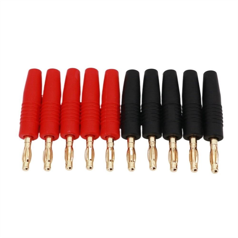 10Pcs 4mm Red and Black Wire Solder Type Gold Plate Male Banana Plug Connector