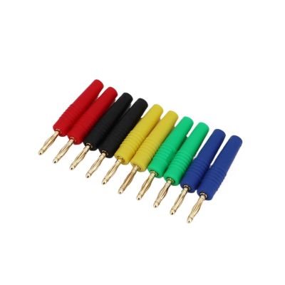 10Pcs Small Size 2mm Brass Gold Plated Male Banana Plug Wire Solder Type Connector(Color:Black)
