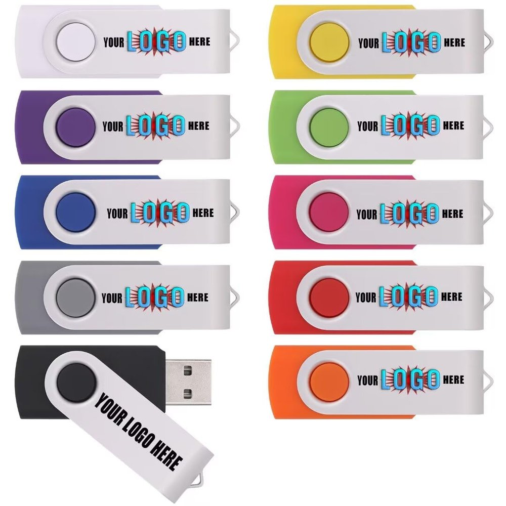 100pcs 16GB Custom Aluminium Swivel USB Flash Drive with Logo Printed, Customized Thumb Drives for Promotion/Aniversary, Personalized USB Sticks with Your Own Logo Brand