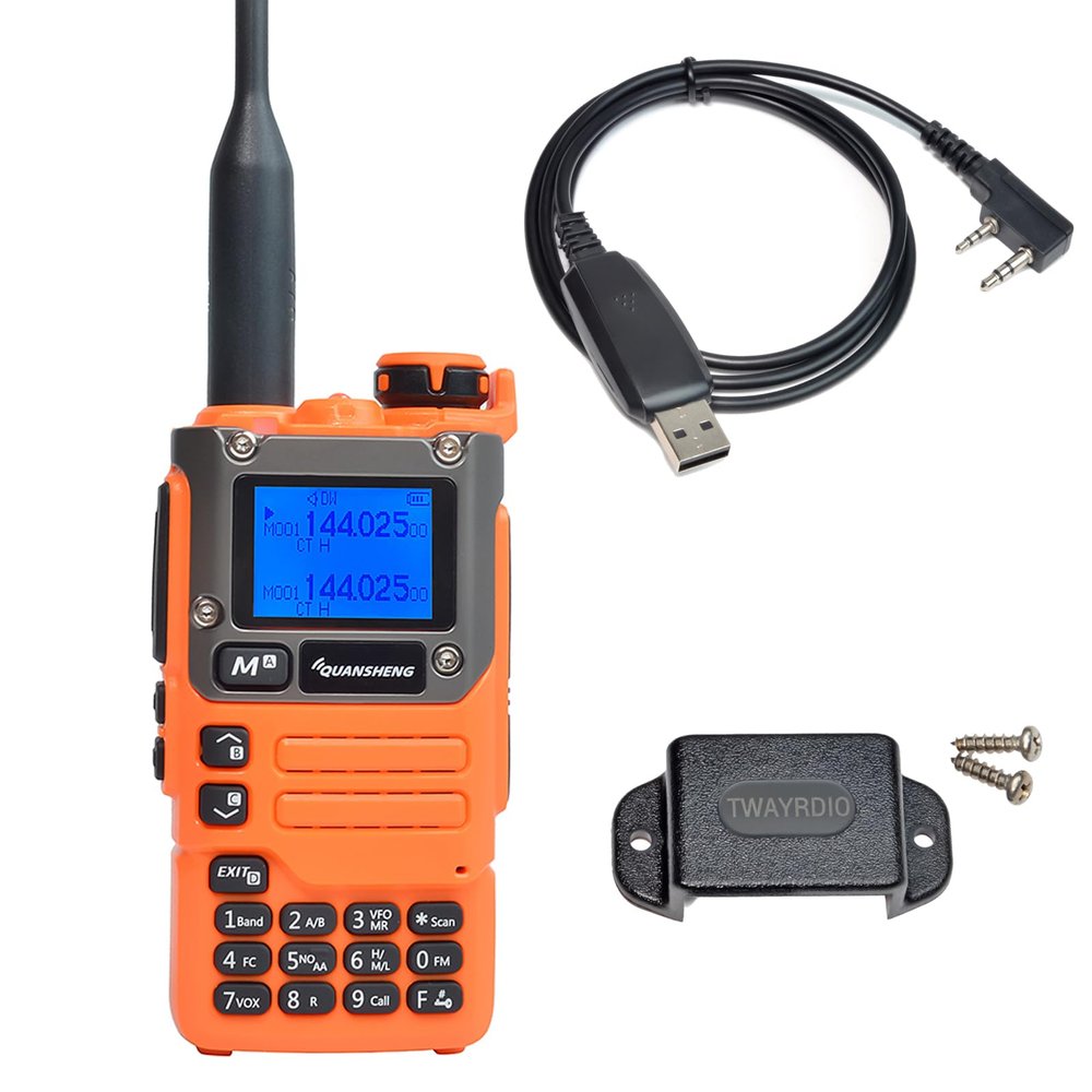 TWAYRDIO Quansheng UV-K6 UV-K5(8) Portable Radio with Programming Cable and Radio Holder, 5W Dual Band VHF UHF Two Way Radio, NOAA Emergency Weather Receiver, AM/FM Airband Receiving Walkie Talkie