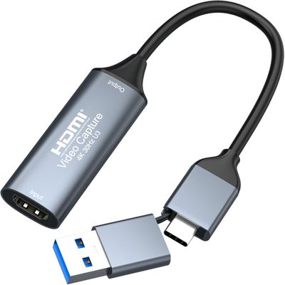 AMZHRLY 4K HDMI to USB 3.0 Type C Video Capture Card 1080P 60FPS Cam Link Capture Adapter Screen Record Device for Streaming, Gaming, Video Conference, Teaching, Live Broadcasting