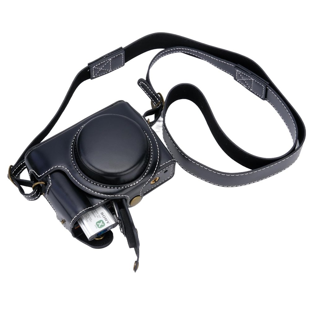 Bowan ZV1 Camera Case - Vintage PU Leather Case for Sony ZV1 DSLR Camera with Shoulder Strap (Black)