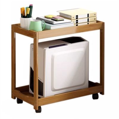 ZHFytsh-0668 CPU Stand Desktop PC Tower Stand with Storage, 2-tier Rolling PC Case Holder, Bamboo CPU Stand Holder with Caster Wheels Under Desk for Home Office PC Tower Stand(Color:B)