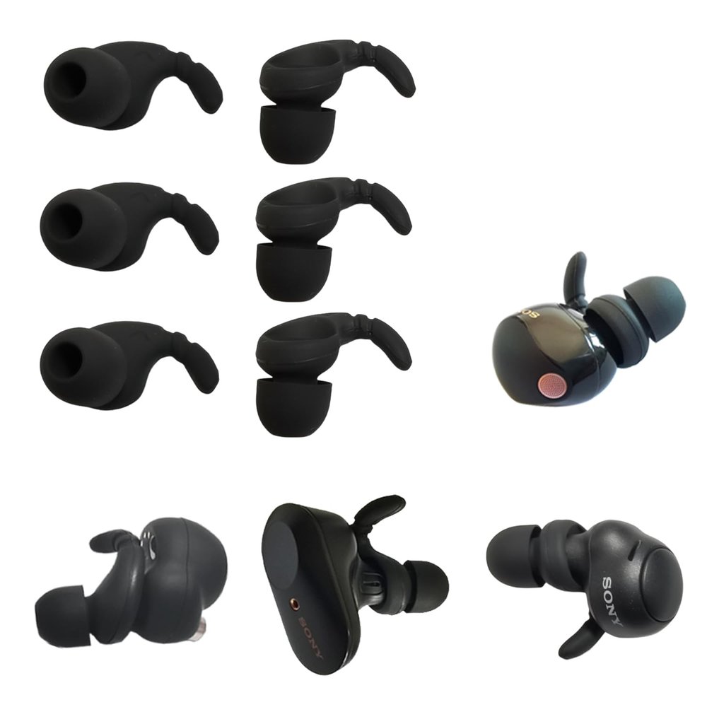 Anti-Slip Silicone Earhooks for Sony WF-1000XM5/XM4/XM3 - Universal Replacement Ear Tips for Sony Earbuds, Secure & Comfortable Fit, 3 Pairs Black