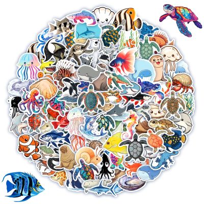 100 Pcs Ocean Stickers for Kids Teens Adults, Under The Sea Animal Fish Turtle Stickers for Water Bottle Laptop, Waterproof Sea Creature Sticker Pack, Cute Ocean Party Favors & Decorations