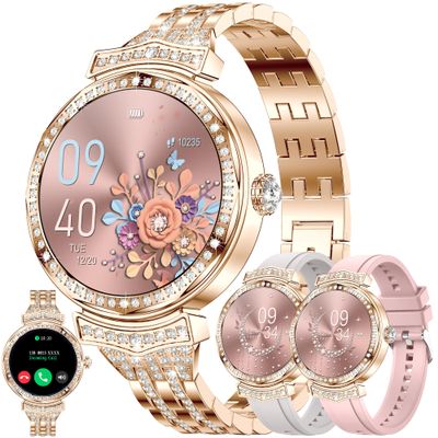 Smart Watches for Women(Answer/Make Call), 1.32" AMOLED Fitness Tracker Watch with Blood Pressure/Heart Rate Monitor, Fitness Watch for Men, 100+ Sports Smart Watch for Android/iOS Phones (Gold)