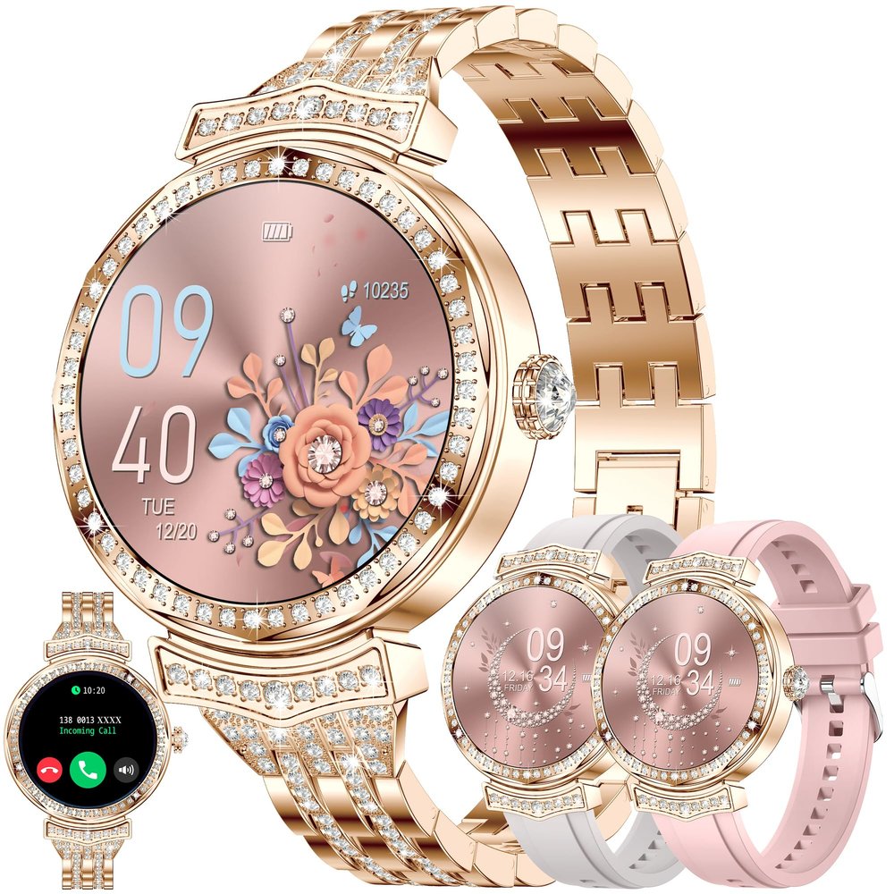 Smart Watches for Women(Answer/Make Call), 1.32" AMOLED Fitness Tracker Watch with Blood Pressure/Heart Rate Monitor, Fitness Watch for Men, 100+ Sports Smart Watch for Android/iOS Phones (Gold)