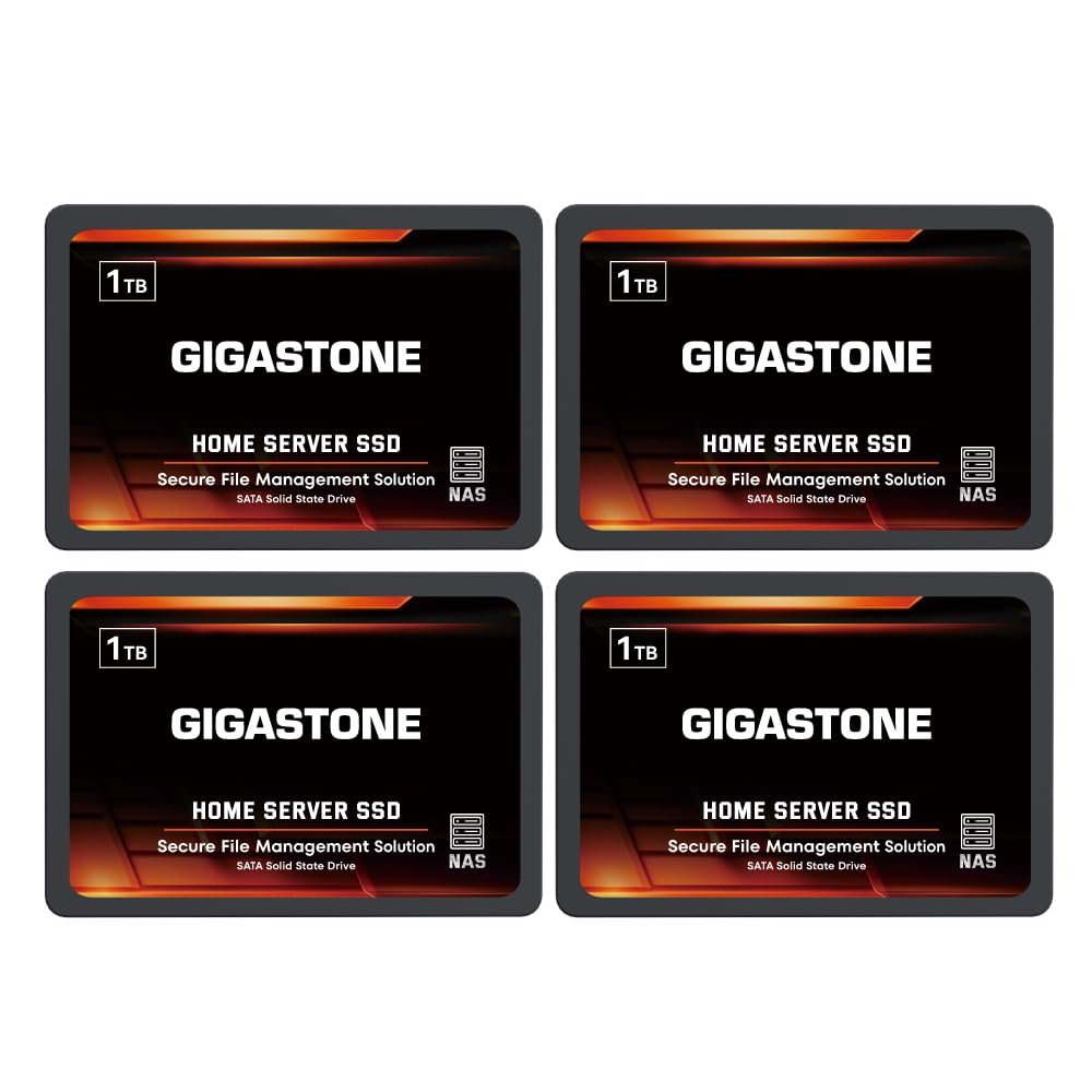 Gigastone Home Server SSD 1TB NAS SSD Drive Cache (4-Pack) 24/7 Durable TLC High Endurance Personal Cloud Data Sync Network Attached Storage RAID 3D NAND 2.5" SATA Internal Solid State Hard Drives