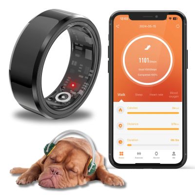 Smart Ring Health Tracking Sleep Tracker for Men and Women, Fitness Tracker, Heart Rate, Blood Oxygen Monitor, Calorie Tracker, Shake and Take Photos, Waterproof (Midnight Black, #11-64.6mm/2.54in)