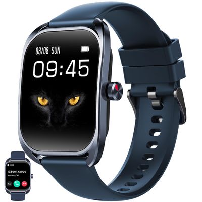 Smart Watches for Men(Answer/Make Call), 2.01" Curved Screen HD Fitness Tracker Watch with Blood Pressure/Heart Rate Monitor, SpO2, 100+ Sports Fitness Smart Watch for Android/iOS Phones (Blue)