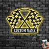 Decor Sign, Custom Checkered Racing Flag Metal Wall Art With LED Light, Personalized Racer Name Sign Decoration For Room, Racing Metal LED Decor view 1